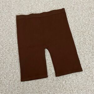 Brown Ribbed Stretchy High Waist Biker Shorts